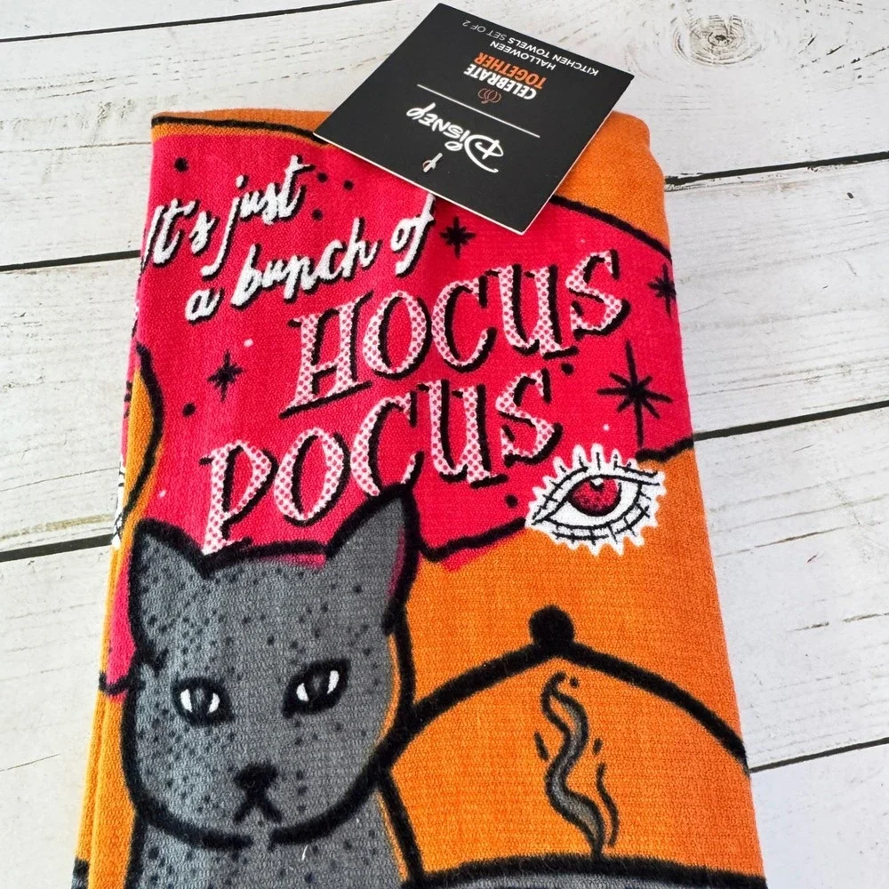 Disney‎ Hocus Pocus Kitchen Towels Set 2 Binx Cat Halloween Orange New